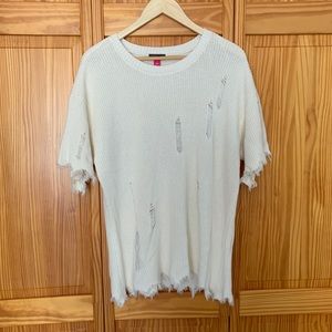 Vince Camuto Off White Distressed Sweater L